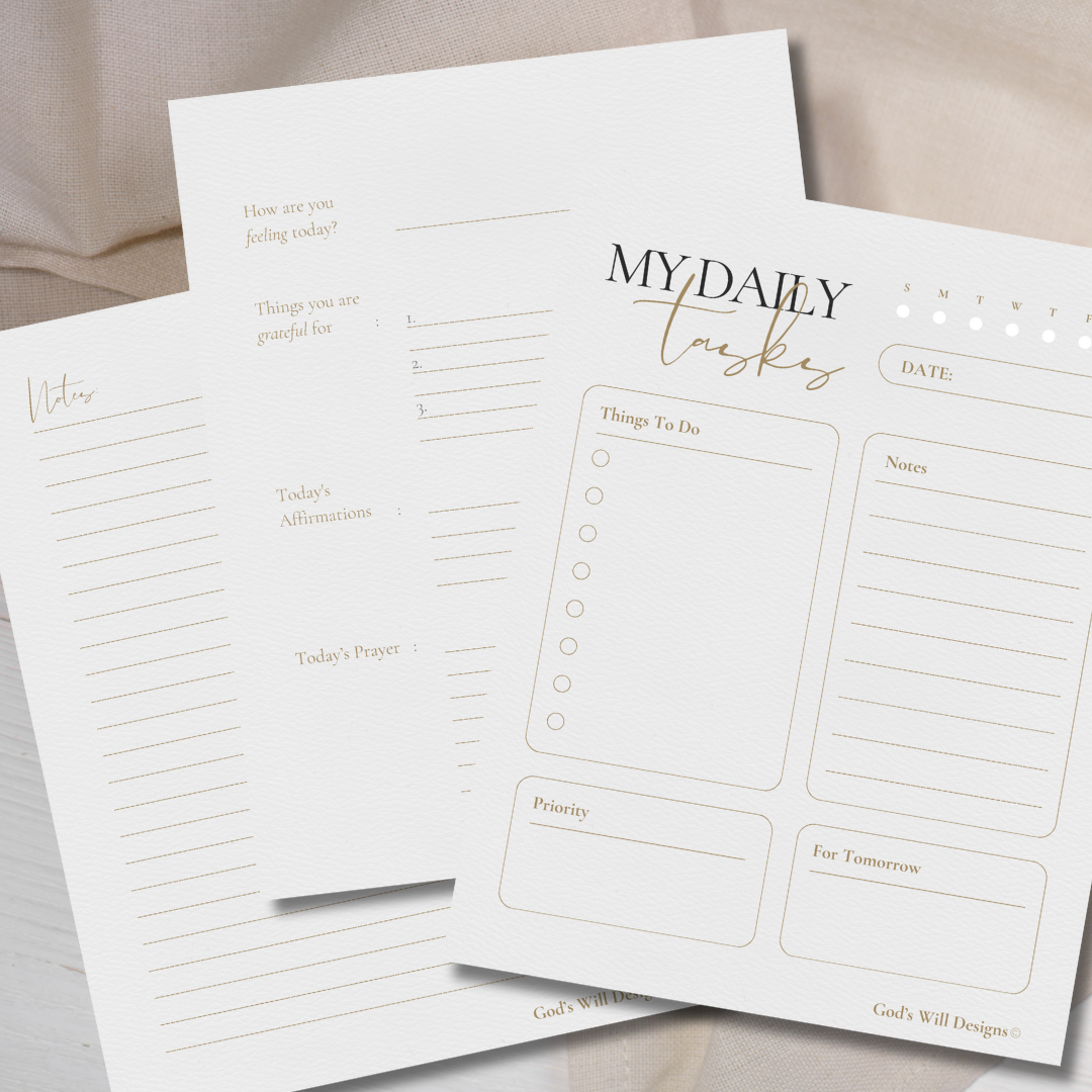 Daily Journal: Tasks, Gratitude & Pray; 30 Day (Digital File)